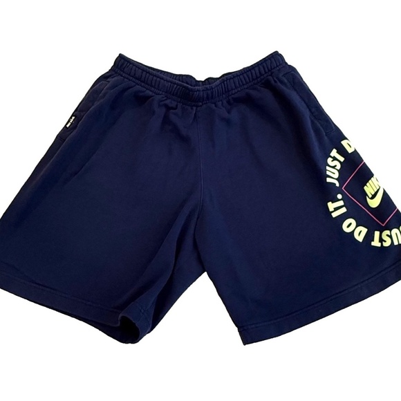 NIKE "Just Do It" Logo Men's Fleece Sweat Shorts; Navy Blue; Size XL - Picture 1 of 7
